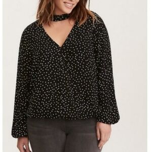 Torrid Black and White Polka Dot Choker Style Surplice Blouse Top Plus Size 4X
